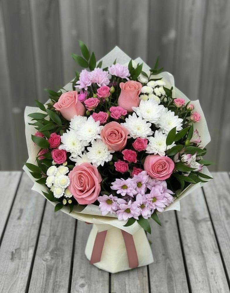 Букет цветов из: Альстромерии, Гвоздики, Розы и Хризантемы в Варнавино