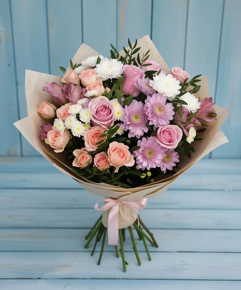 Букет цветов из: Хризантемы, Розы и Альстромерии в Варнавино