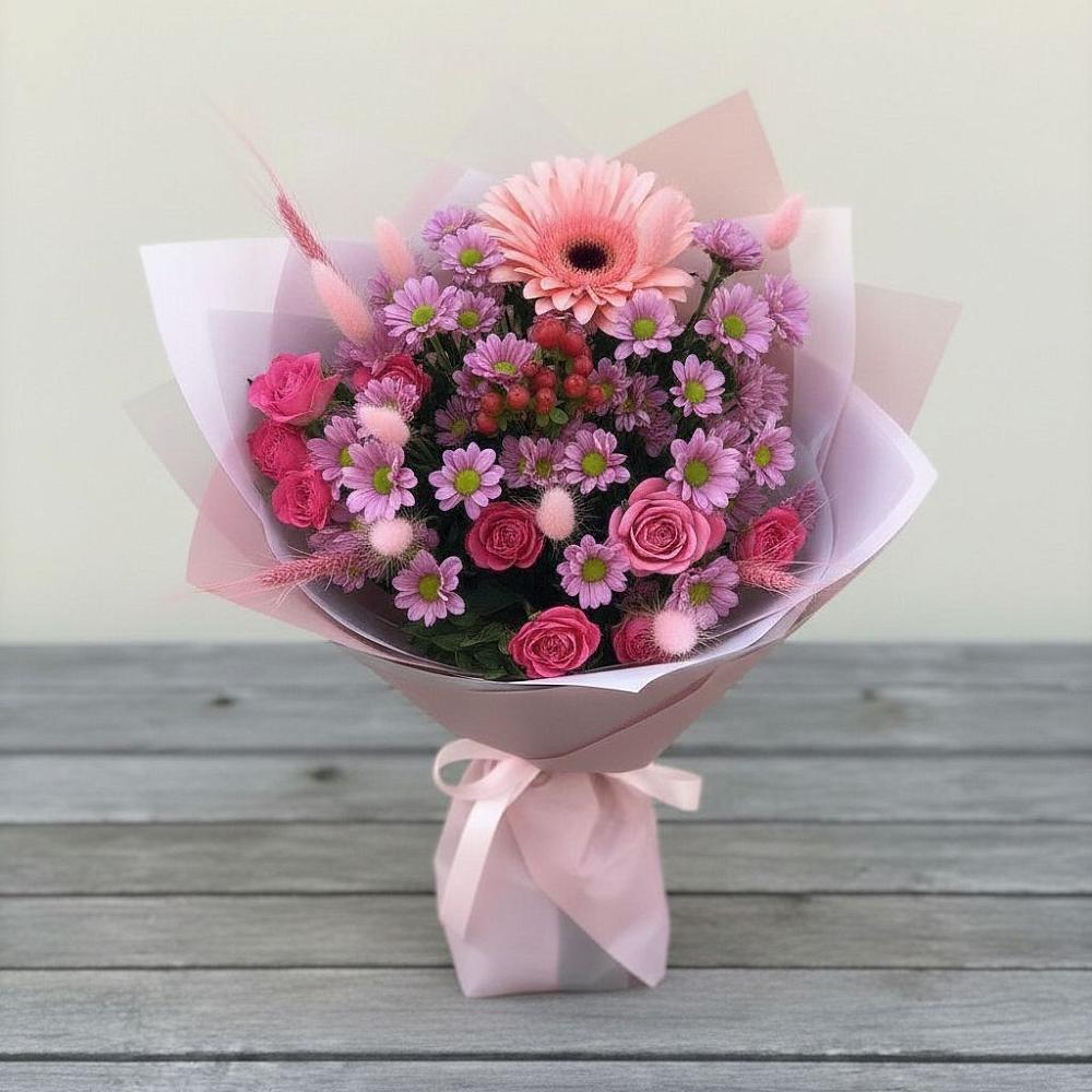 Букет цветов из: Розы, Герберы и Хризантемы в Варнавино