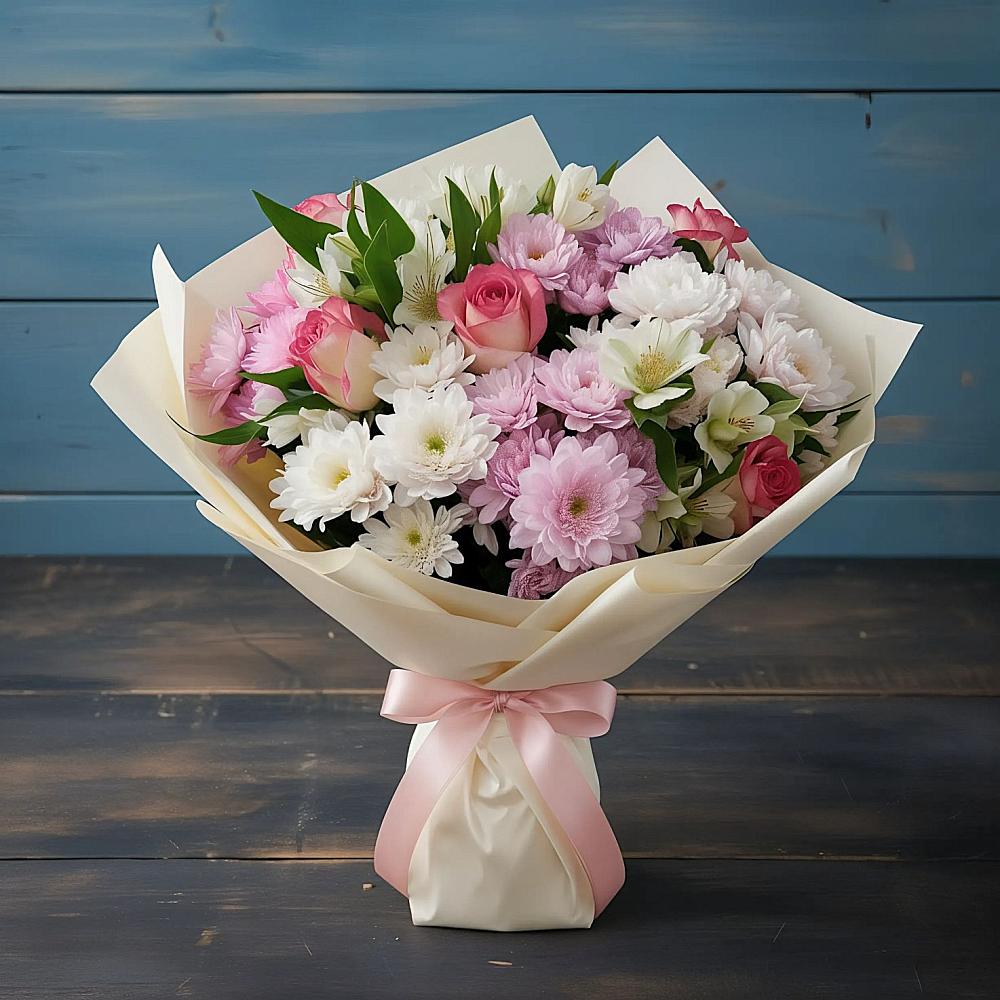 Букет цветов из: Хризантемы, Альстромерии и Розы в Варнавино